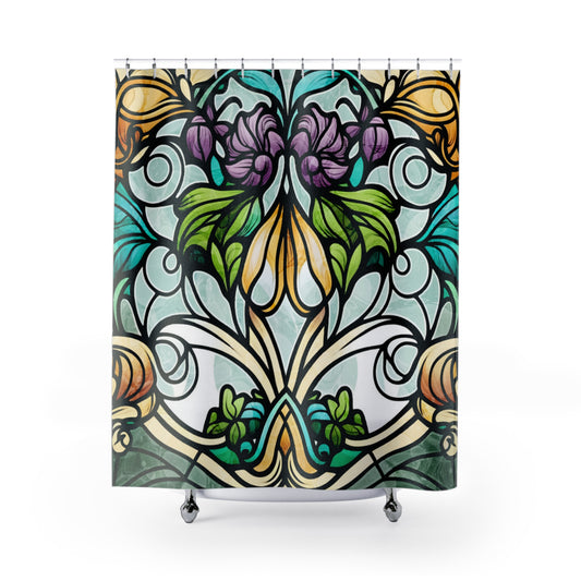 Stained Glass Art Nouveau - SHOWER CURTAIN - Home Decor, Bathroom Decor, Art Nouveau, Shower