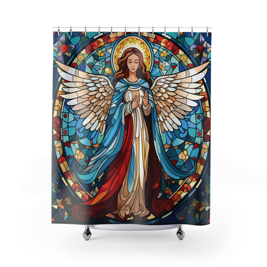 ANGEL Stained Glass, Home Bathroom Decor, Christmas SHOWER CURTAIN - 71" x 74"