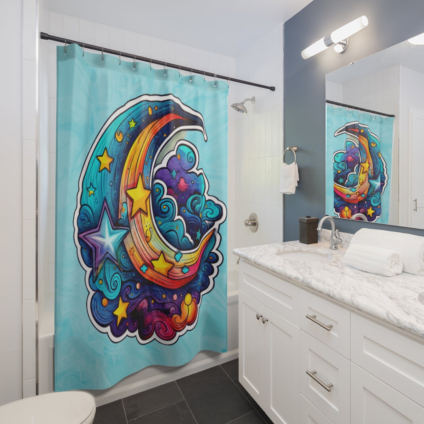 Celestial - Animated Moon and Stars - Shower Curtain - Home Decor, Bathroom Decor 71"  x 74"