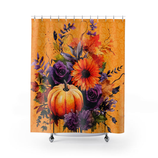 FALL Pumpkins - SHOWER CURTAIN - Home Decor, Bathroom Decor, Holiday Decor 71x74"