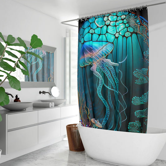 STAINED GLASS - Jellyfish Polyester Quick-Dry Shower Curtain