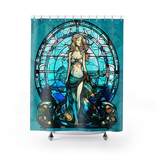 Stained Glass Mermaid  - SHOWER CURTIAIN - Home Decor, Bathroom Decor, Housewarming Gift, Aquatic