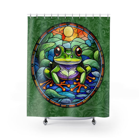 Stained Glass Frog - SHOWER CURTAIN - Home Decor, Bathroom Decor, Frog Lover, Frog, Shower