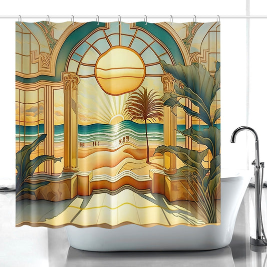 ART DECO - Beach Scene - Quick-drying Shower Curtain