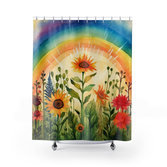 Bright Colorful Summer Rainbow Florwersl  - Shower Curtain - Home Decor, Bathroom Decor 71"  x 74"