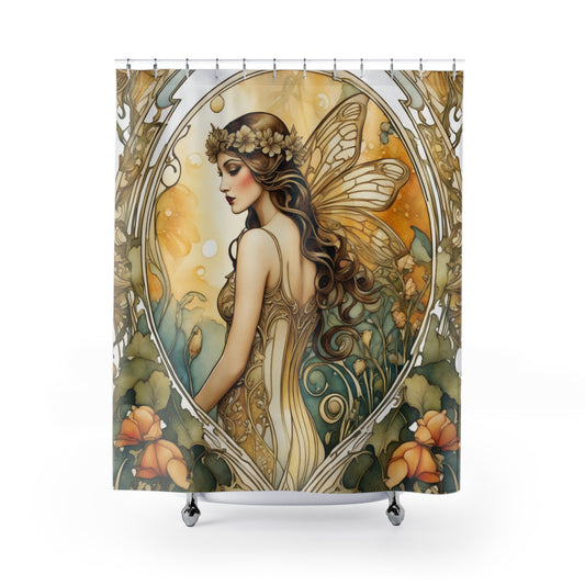 ART DECO Fairy- SHOWER CURTAIN - Home Decor, Bathroom Decor, Holiday Decor 71x74"