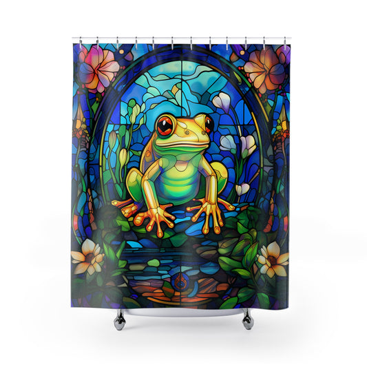 Stained Glass Frog - SHOWER CURTAIN - Home Decor, Bathroom Decor, Frog Lover, Shower, Frog