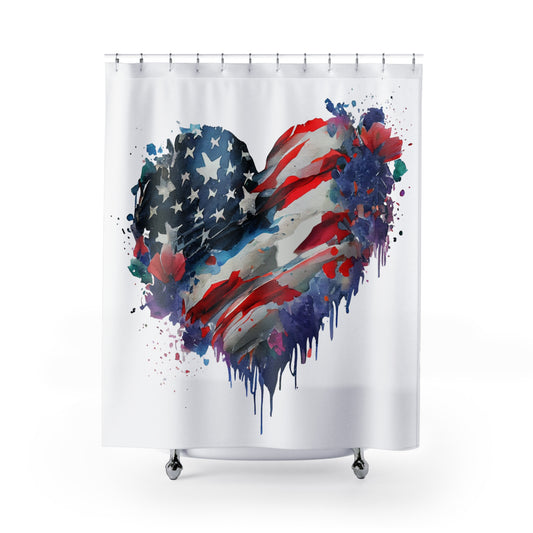 Patriotic - Heart American Flag  - Shower Curtain - Home Decor, Bathroom Decor 71"  x 74"