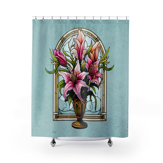 Stained Glass - Flowers in Vase - Shower Curtain - Home Decor, Western, Bathroom Decor 71"  x 74"