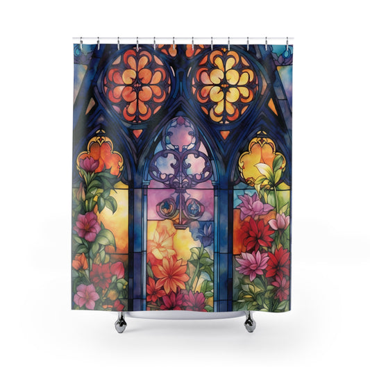 Stained Glass Floral - Shower Curtain - Home Decor, Bathroom Decor