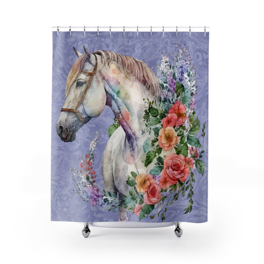 Horse Flowers Floral Watercolor - Shower Curtain - Home Decor, Bathroom Decor 71"  x 74"