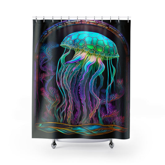 Stained Glass Jellyfish - SHOWER CURTIAIN - Home Decor, Bathroom Decor, Housewarming Gift, Aquatic