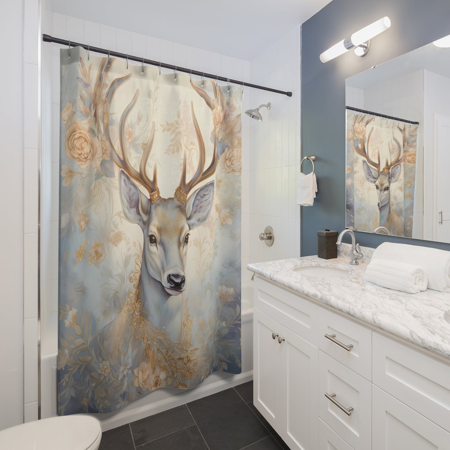 CHRISTMAS - Buck Deer- SHOWER CURTAIN - Home Decor, Bathroom Decor, Holiday Decor 71x74"