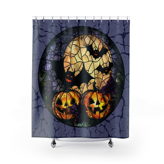 Halloween - Bats Pumpkins SHOWER CURTAIN - Home Decor, Bathroom Decor, Holiday Decor 71x74"