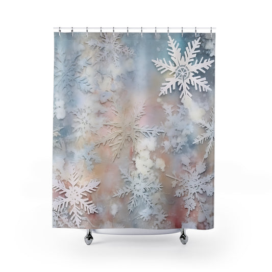 CHRISTMAS -  Pastel Snowflakes - SHOWER CURTAIN - Home Decor, Bathroom Decor, Holiday Decor 71x74"