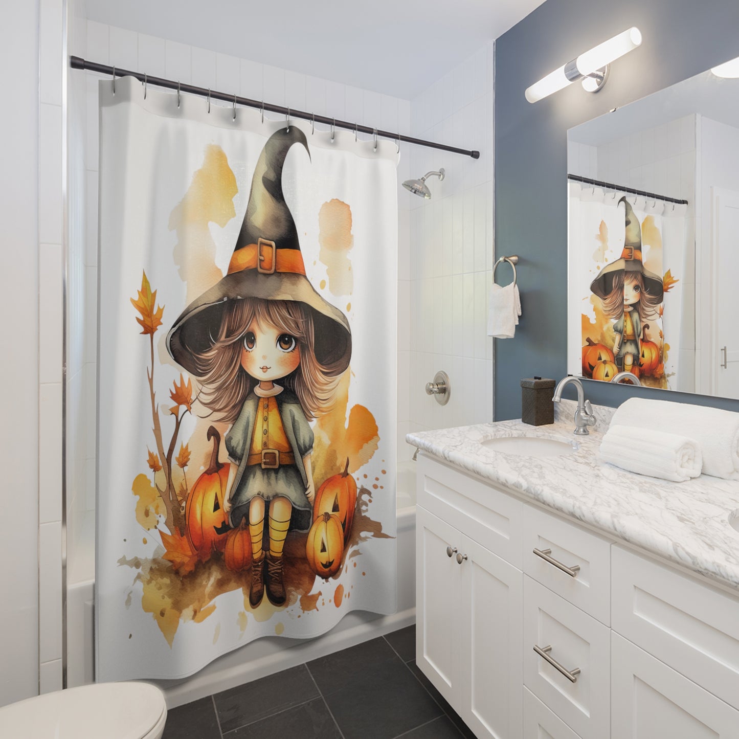 Halloween Cute Witch - SHOWER CURTAIN - Home Decor, Bathroom Decor, Holiday Decor