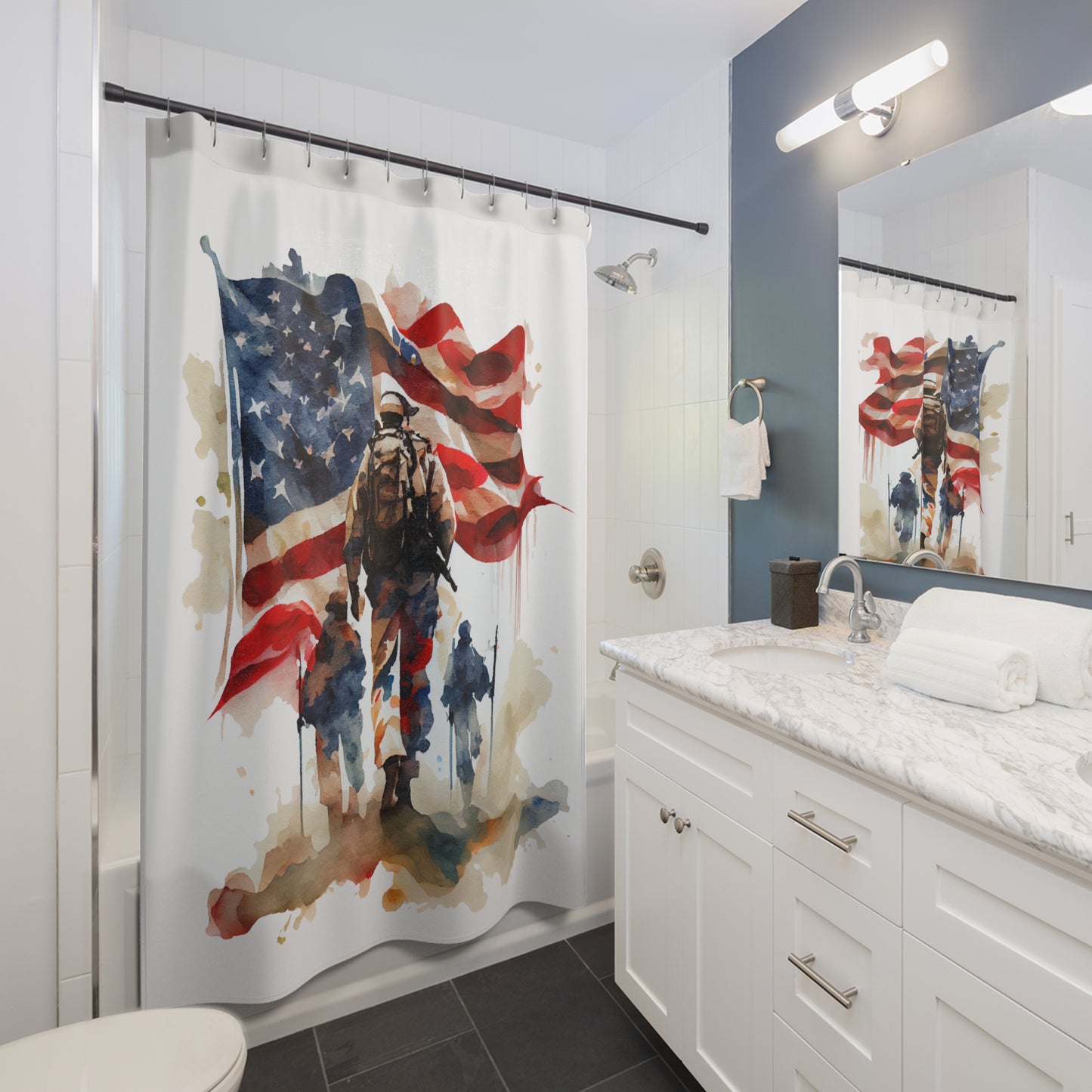 Patriotic - Proud American Soldier Family Back - Shower Curtain - Home Decor, Bathroom Decor 71"  x 74"