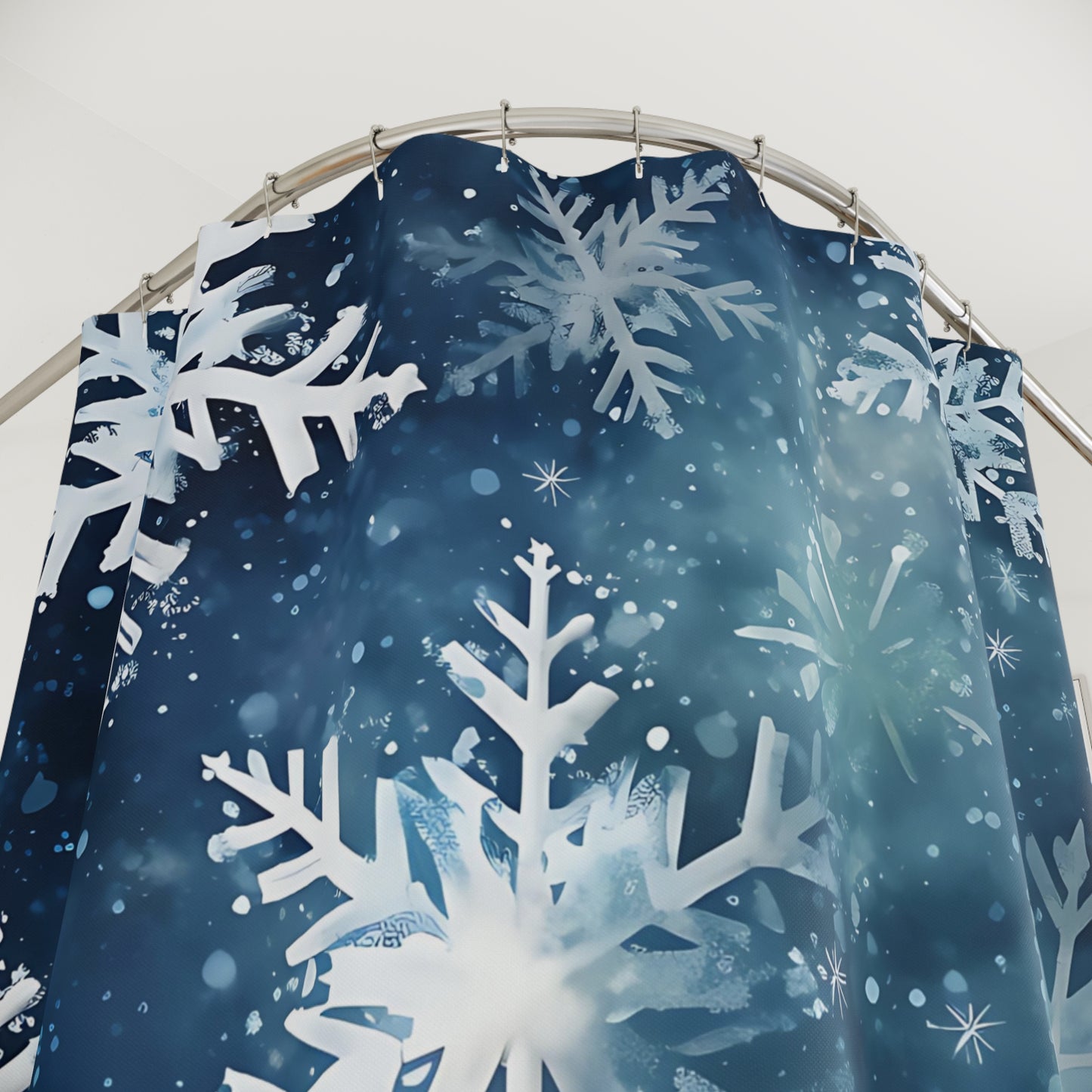 CHRISTMAS - Blue Snowflakes - SHOWER CURTAIN - Home Decor, Bathroom Decor, Winter, Holiday Decor 71x74"