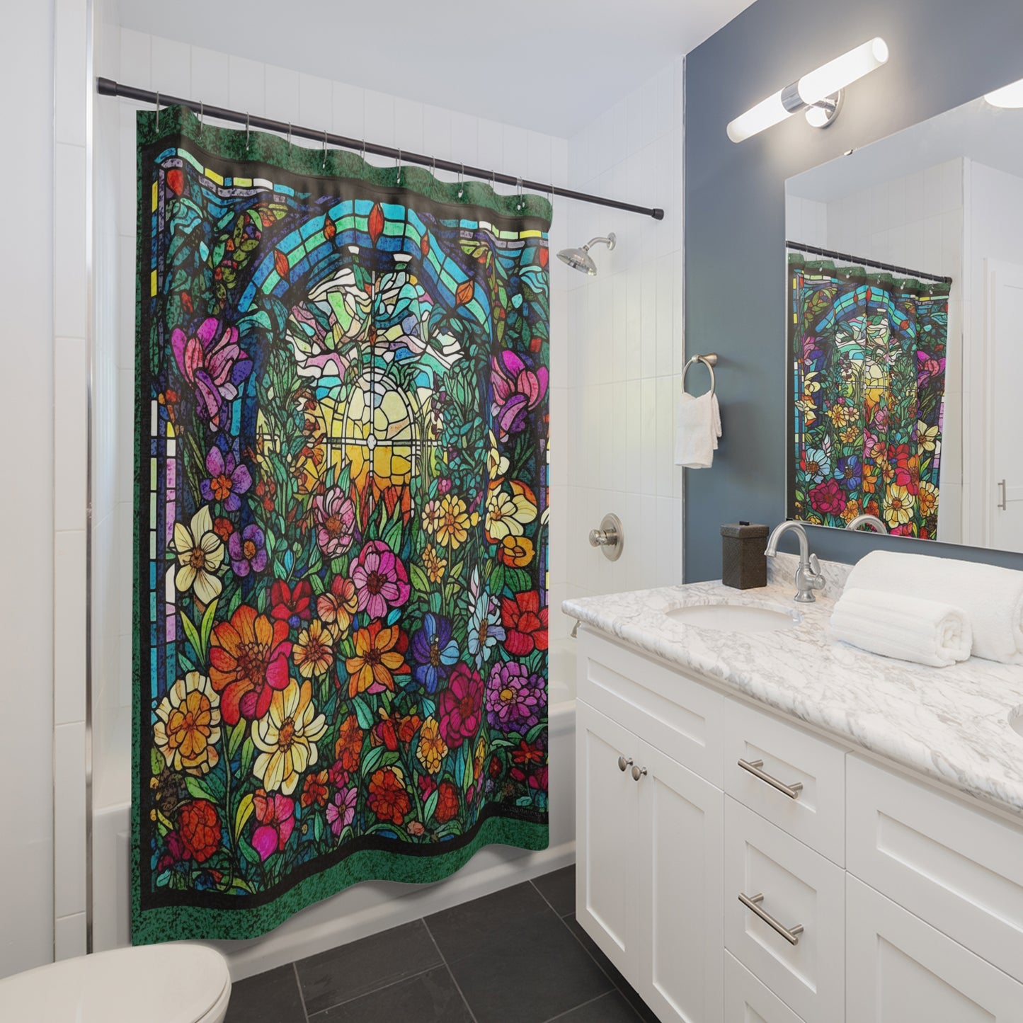 Stained Glass - Floral - Shower Curtain - Home Decor, Bathroom Decor 71"  x 74"