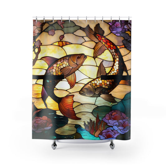 Stained Glass Koi - SHOWER CURTAIN - Home Decor, Bathroom Decor, Koi