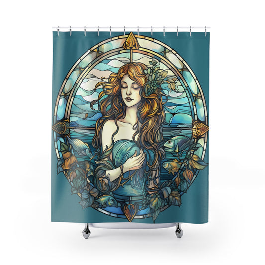 Stained Glass Mermaid Shower Curtain - Home Decor, Bathroom Decor