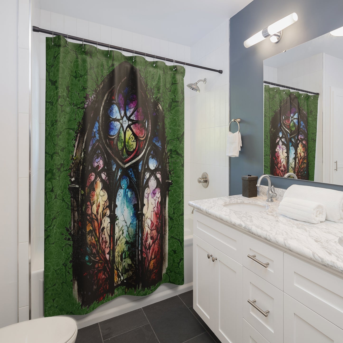 Gothic - Stained Glass Window - Shower Curtain - Home Decor, Bathroom Decor 71"  x 74"