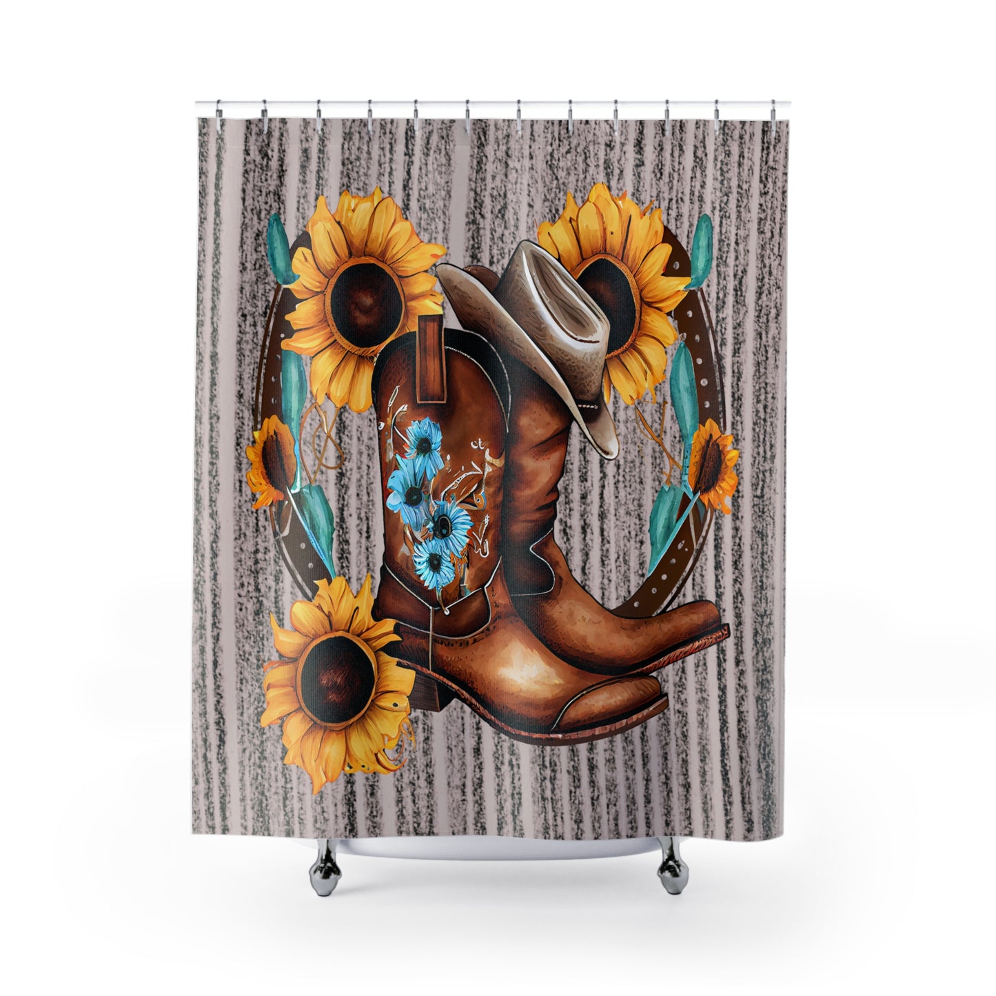 Stained Glass - Western - Shower Curtain - Cowboy Boots Sunflowers Home Decor, Bathroom Decor 71"  x 74"