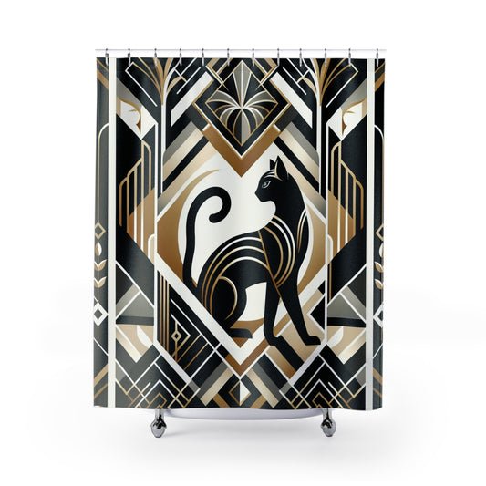 ART DECO - Cat - SHOWER CURTAIN - Home Decor, Bathroom Decor, Holiday Decor 71x74"