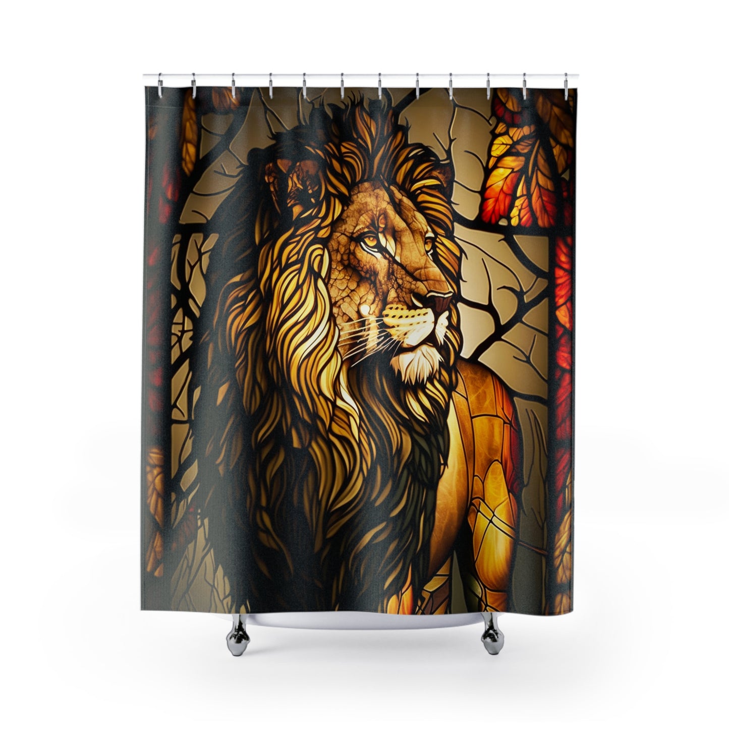 Stained Glass Lion - SHOWER CURTAIN - Home Decor, Bathroom Decor, Lion, Wildlife