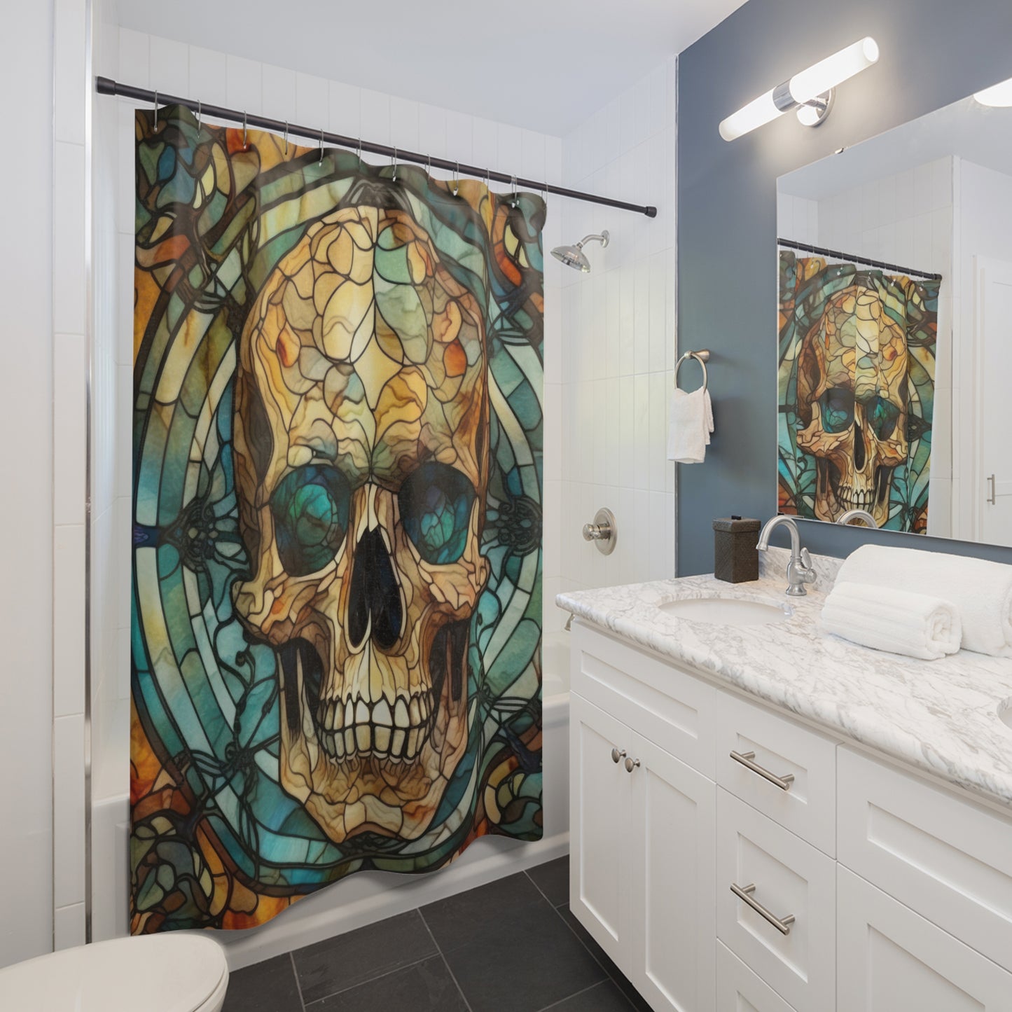 Halloween - Skull SHOWER CURTAIN - Home Decor, Bathroom Decor, Holiday Decor 71x74"