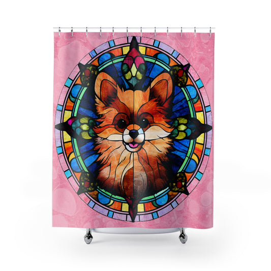 Stained Glass - Pomeranian Puppy  - Shower Curtain - Home Decor, Bathroom Decor 71"  x 74"