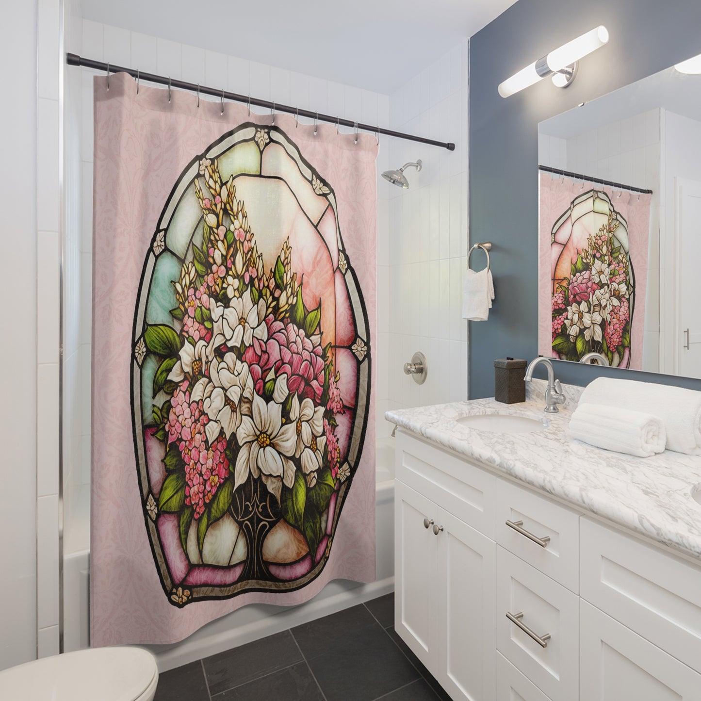 Stained Glass - Floral - Shower Curtain - Home Decor, Bathroom Decor 71"  x 74"