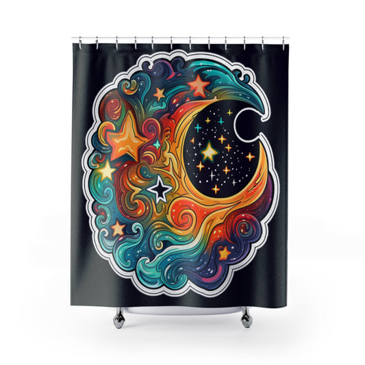 Celestial - Moon & Stars Night Sky- Shower Curtain - Home Decor, Bathroom Decor 71"  x 74"