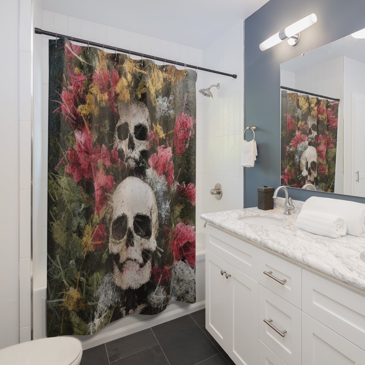 Gothic Abstract Floral Skulls - SHOWER CURTAIN - Home Decor, Bathroom Decor, Gothic, Skulls, Abstract, Floral