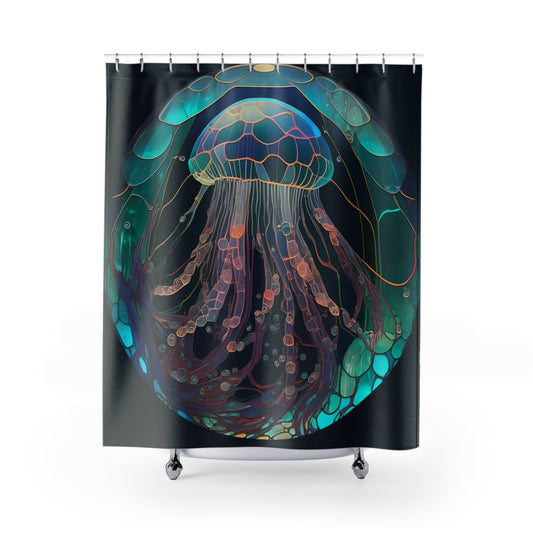 Stained Glass Jellyfish - SHOWER CURTAIN - Home Decor, Bathroom Decor, Aquatic, Jellyfish, Shower