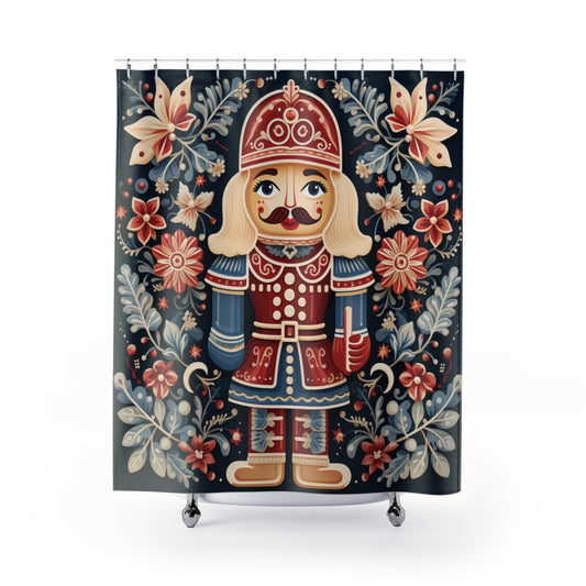 CHRISTMAS Winter Holiday Decor, Classic Nut Cracker SHOWER CURTAIN - 71" x 74"