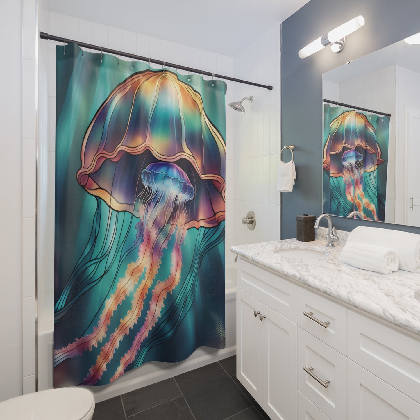 Stained Glass Jellyfish SHOWER CURTAIN - Bathroom Decor