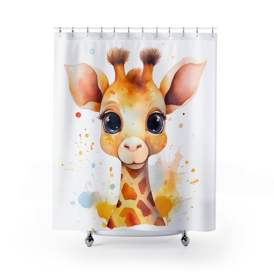 Cartoon Giraffe - Kid's Children's Bath  - Shower Curtain - Home Decor, Bathroom Decor 71"  x 74"