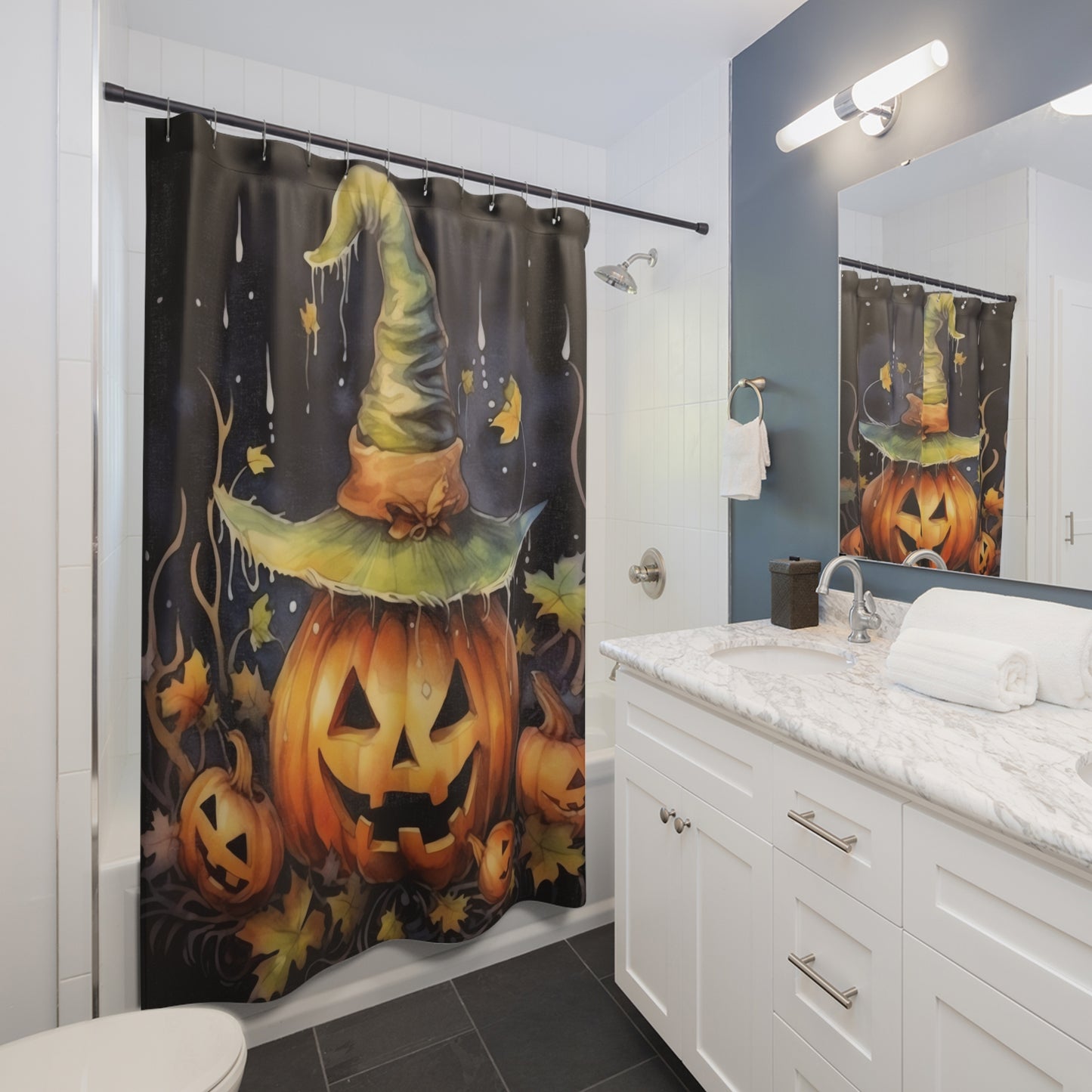 Halloween Pumpkin - SHOWER CURTAIN - Home Decor, Bathroom Decor, Holiday Decor