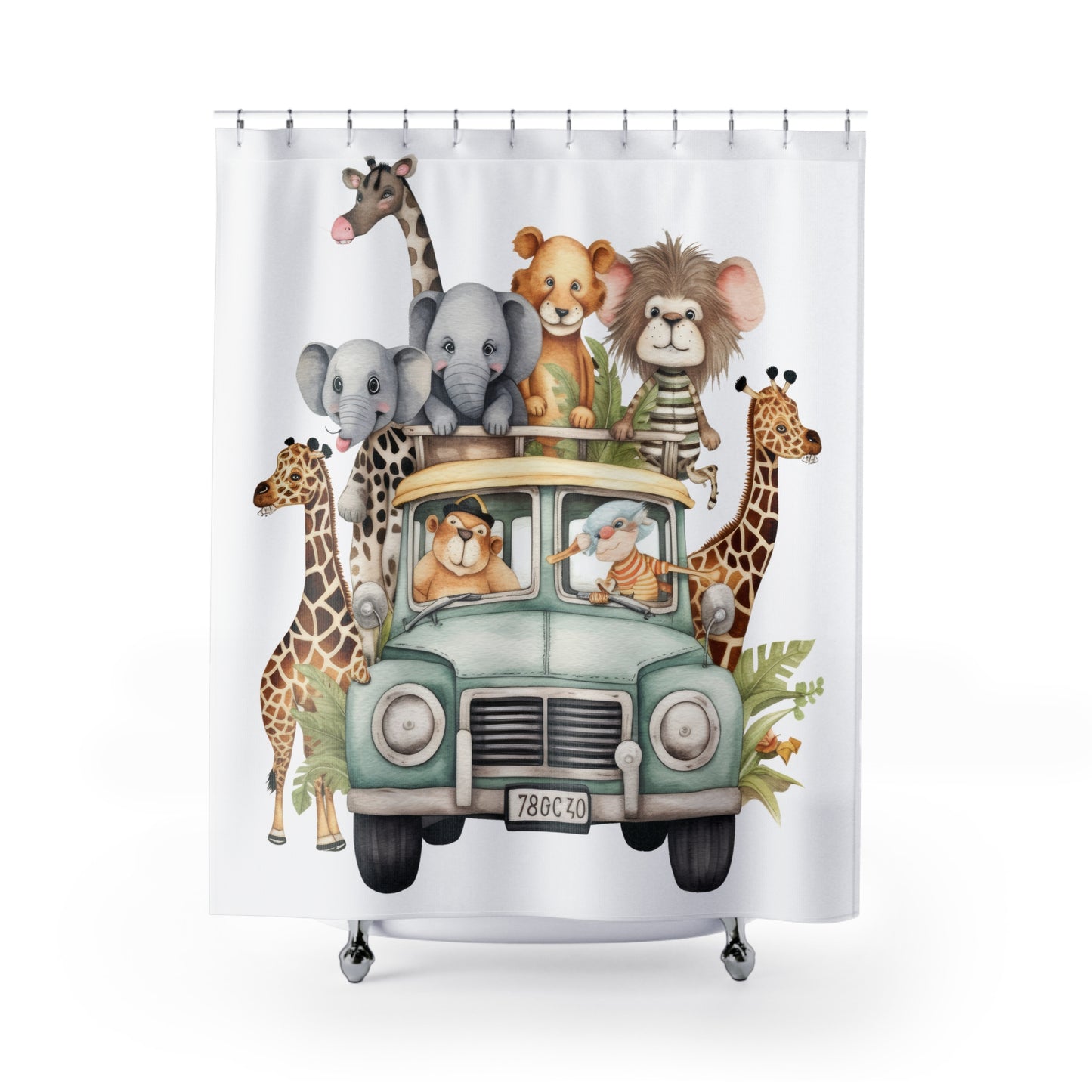 Jungle Expedition - Kid Child Bath  - Shower Curtain - Home Decor, Bathroom Decor 71"  x 74"