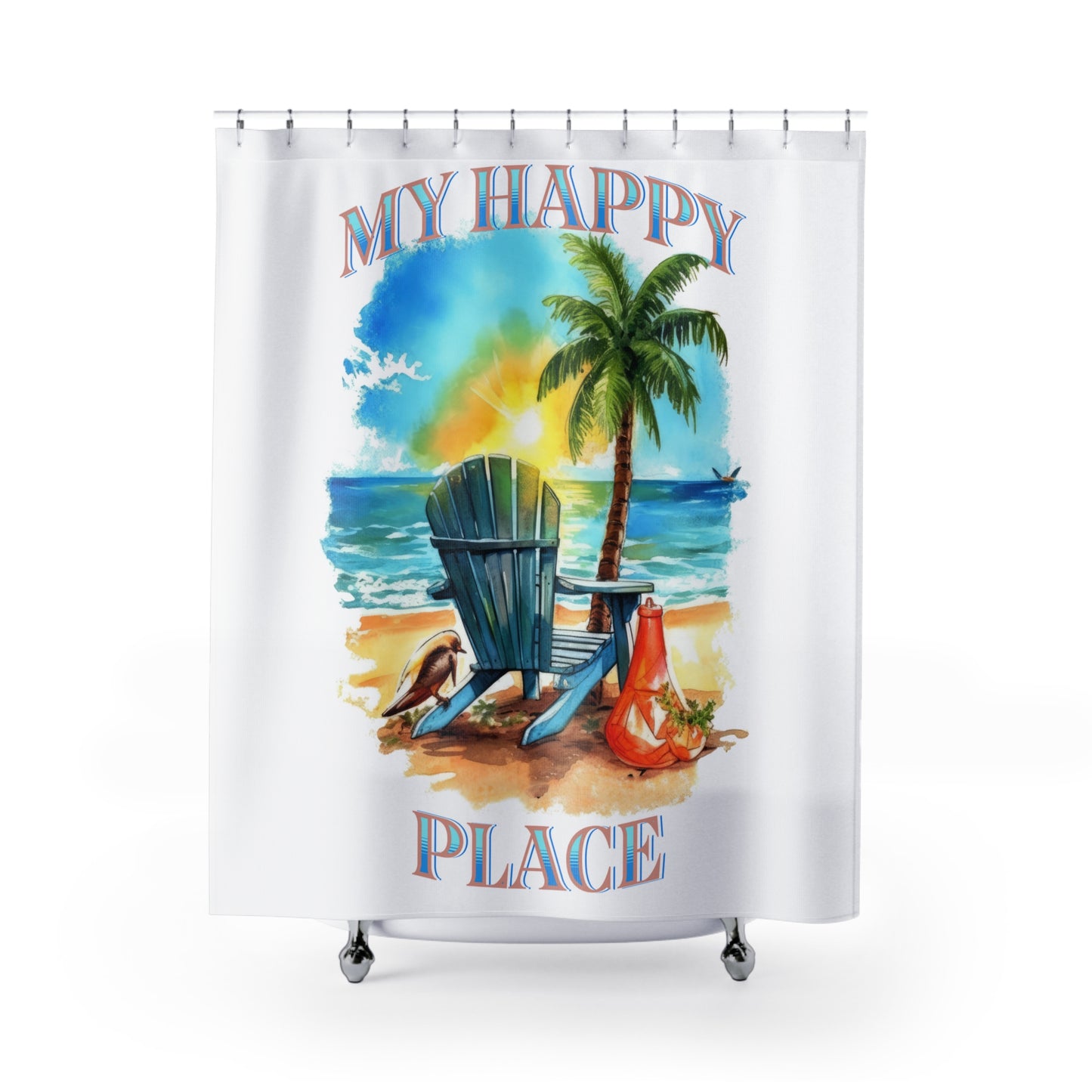 Beach - My Happy Place - Shower Curtain - Home Decor, Bathroom Decor 71"  x 74"