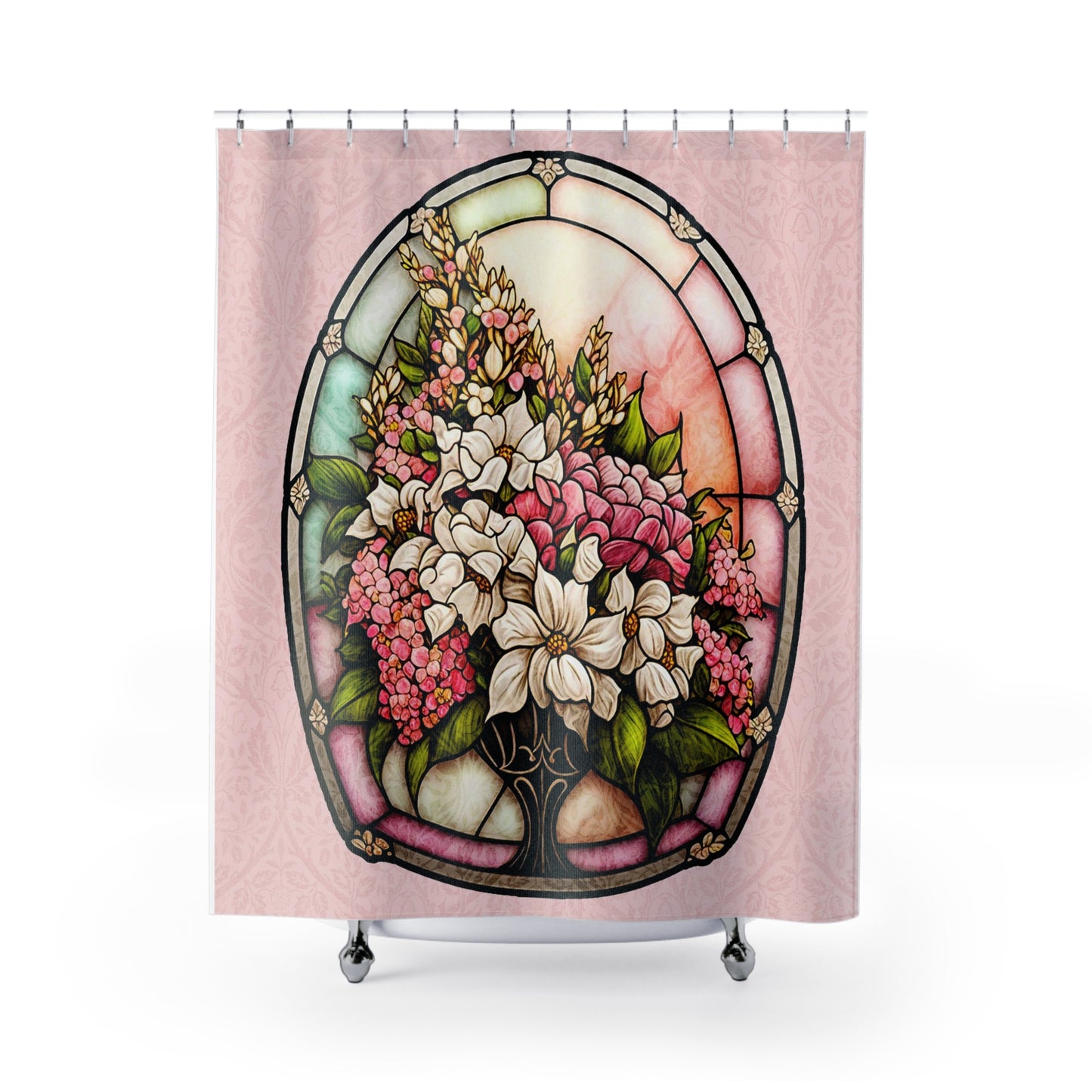 Stained Glass - Floral - Shower Curtain - Home Decor, Bathroom Decor 71"  x 74"