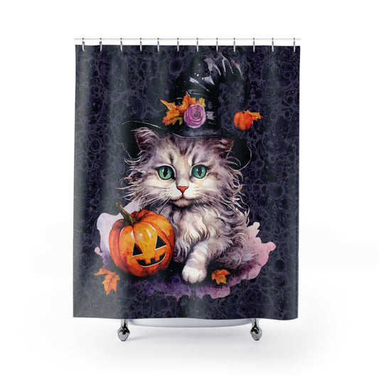 Halloween - Witch Kitten Cat - Home Decor - Bathroom Decor -  SHOWER CURTAIN - 71" x 74"