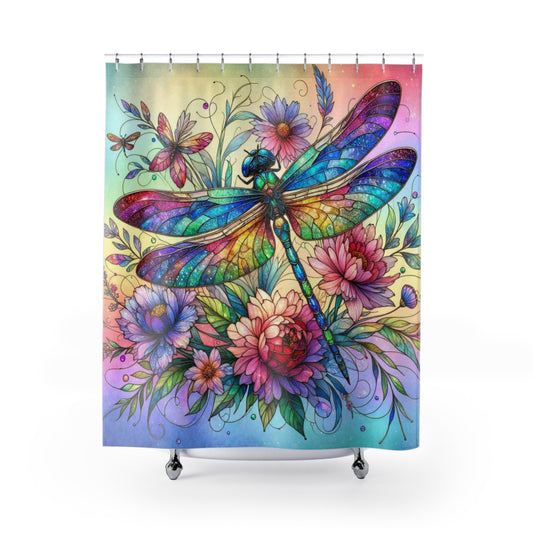 Stained Glass Dragonfly - SHOWER CURTAIN - Home Decor, Bathroom Decor, Shower, Dragon Fly