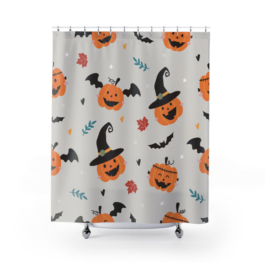 Halloween Pumpkins Bats - SHOWER CURTAIN - Home Decor, Bathroom Decor, Holiday Decor