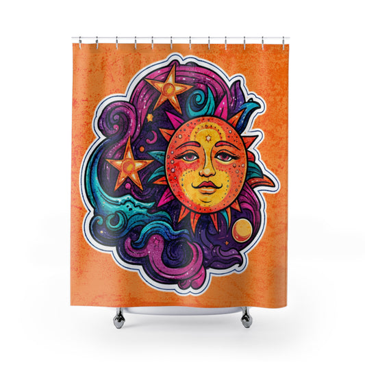 Celestial Animated Sun - Shower Curtain - Home Decor, Bathroom Decor 71"  x 74"