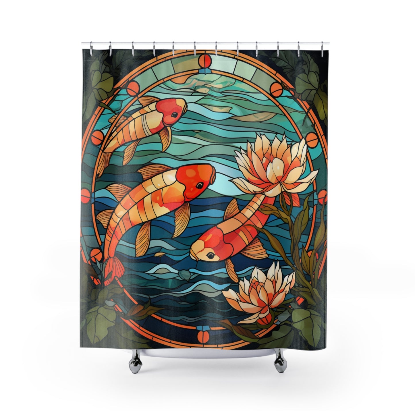 Stained Glass Koi - SHOWER CURTAIN - Home Decor, Bathroom Decor, Koi Fish, Koi, Koi Pond