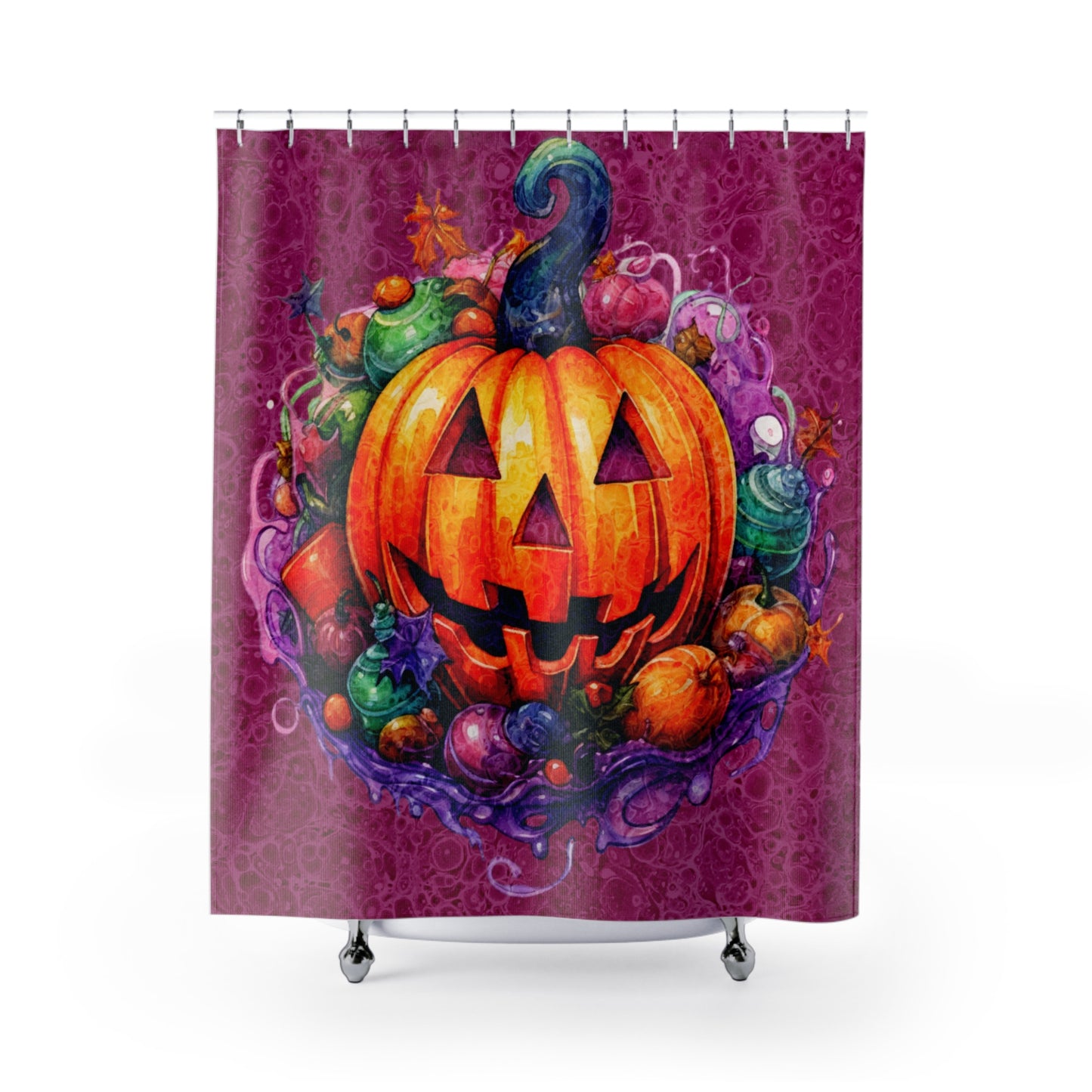 Halloween Pumpkin Witch - SHOWER CURTAIN - Home Decor, Bathroom Decor, Holiday Decor 71x74"