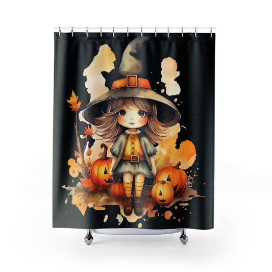 Halloween Cute Witch  - SHOWER CURTAIN - Home Decor, Bathroom Decor, Holiday Decor